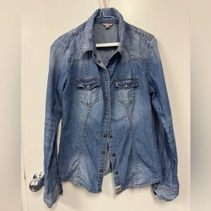 Guess Light Blue Denim Snap Button Shirt